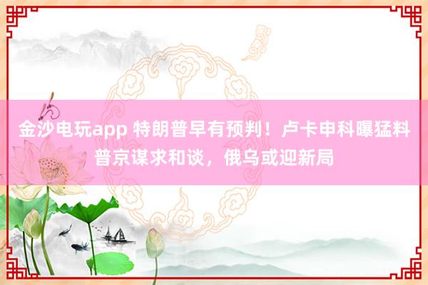 金沙电玩app 特朗普早有预判！卢卡申科曝猛料普京谋求和谈，俄乌或迎新局