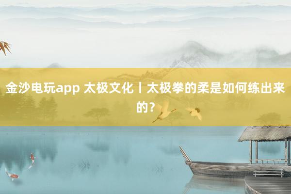 金沙电玩app 太极文化丨太极拳的柔是如何练出来的？