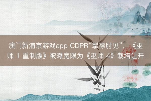 澳门新浦京游戏app CDPR“掣襟肘见”，《巫师 1 重制版》被曝宽限为《巫师 4》栽培让开